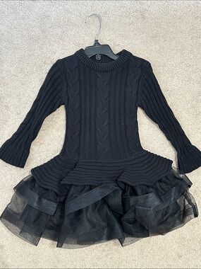 IRIS & IVY Black Cable Knit Peplum Sweater Dress with Tulle Skirt
